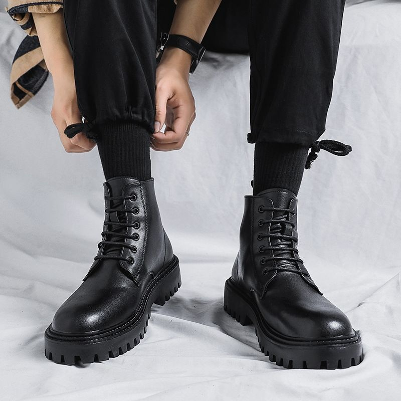 Men High Top Leather Boots Fas - Men'S Shoes To Increase Height ulasan dan harga
