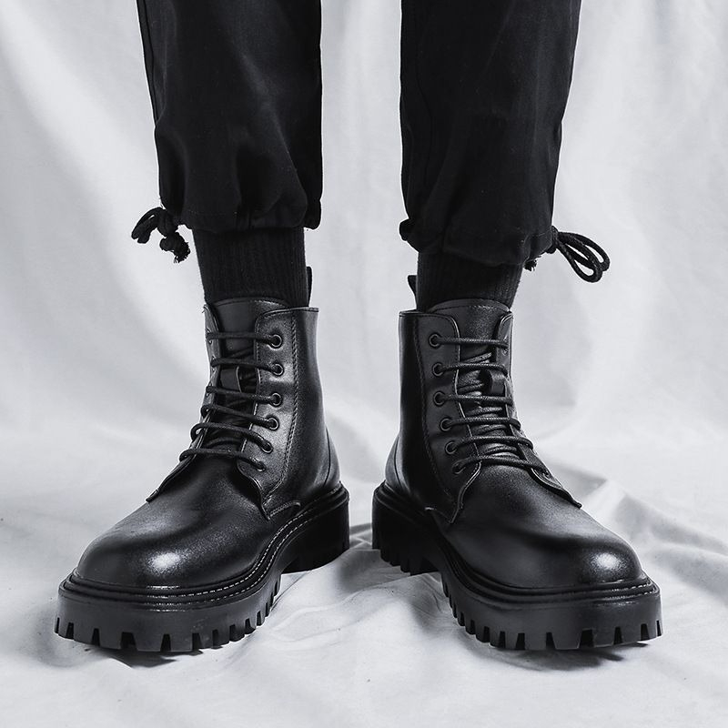 Men High Top Leather Boots Fas - Men'S Shoes To Increase Height ulasan dan harga